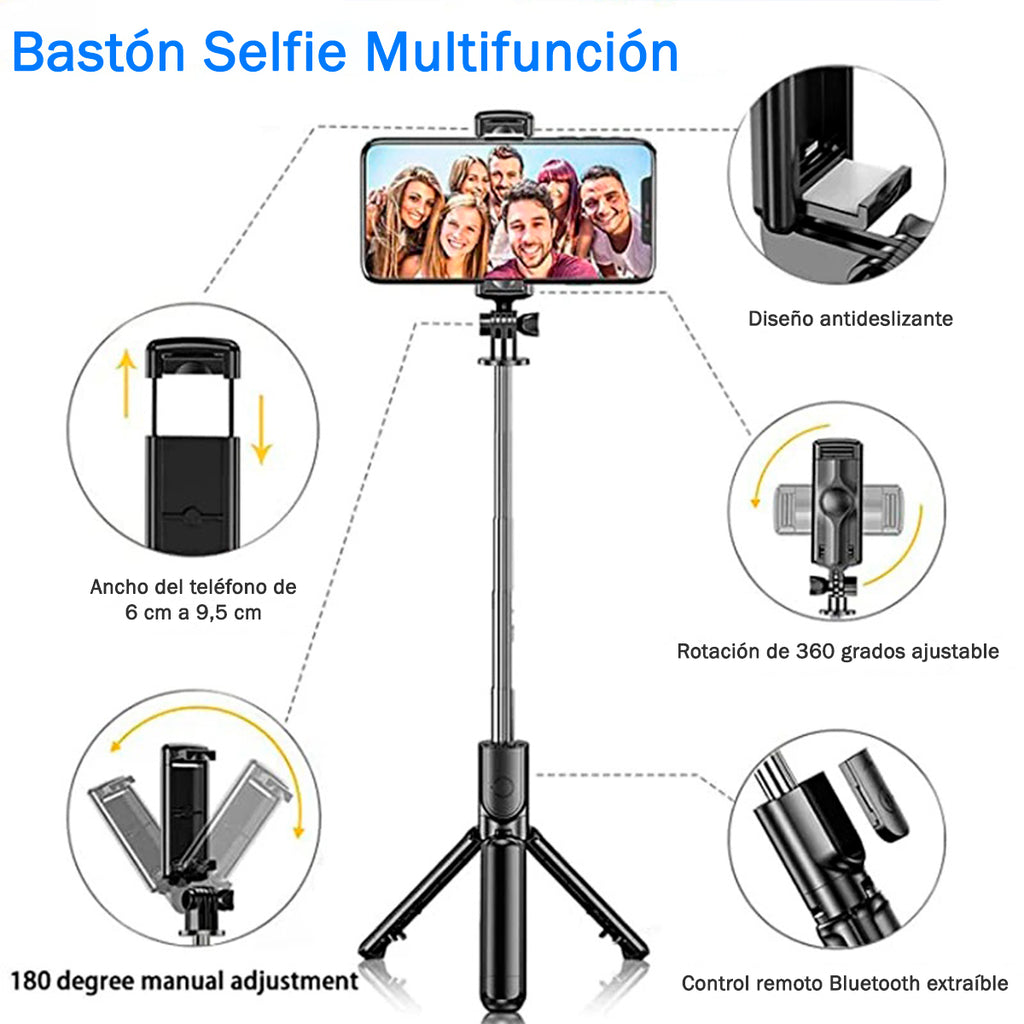 Palo Selfie Trípode 360 3 En1 Multifunción+control Bluetooth