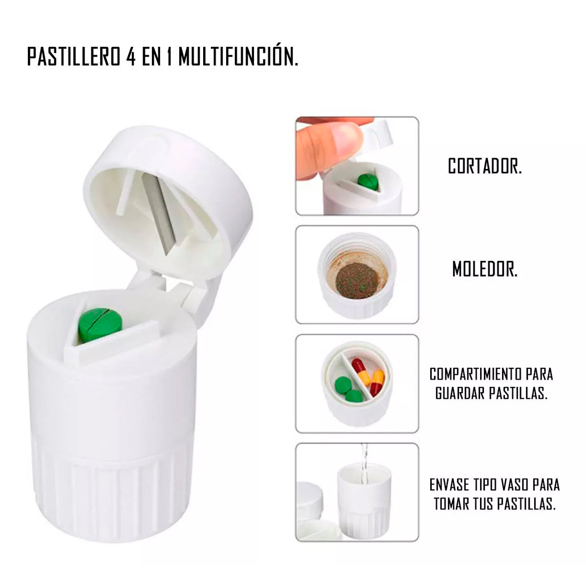 Contenedor, Cortador Y Moledor De Pastillas 4 En 1