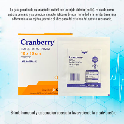 Gasa Parafinada Cranberry 10x10cm - Pack De 5 Und